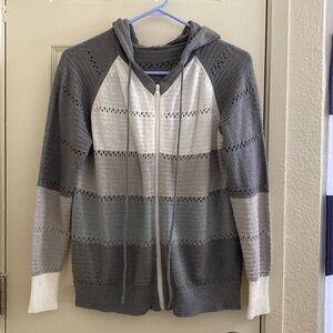 Layered grey crocheted zip up jacket
